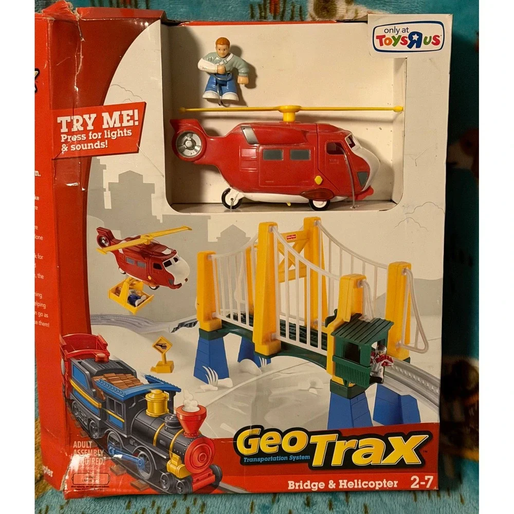 Fisher Price GeoTrax Bridge & Helicopter Toys R Us Exclusive Red Rescue Set